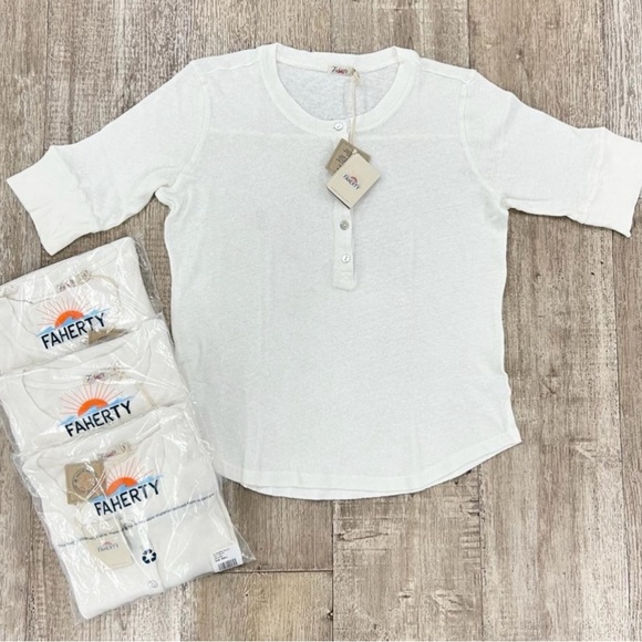 Faherty Henley Allandria White Five Button Oversized Short Sleeve Top Size XL - Picture 2 of 11